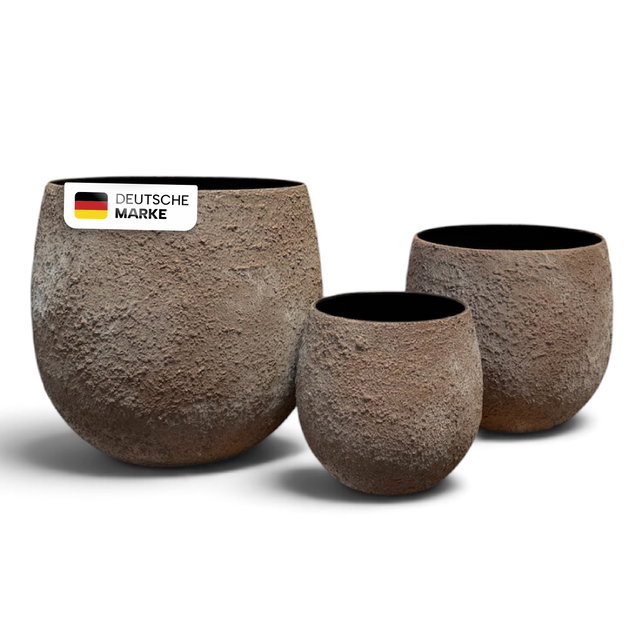 Pflanztöpfe aus Metall im 3er-Set, Braun mit moderner Steinoptik Pflanztöpfe aus Metall im 3er-Set, Braun mit moderner Steinoptik